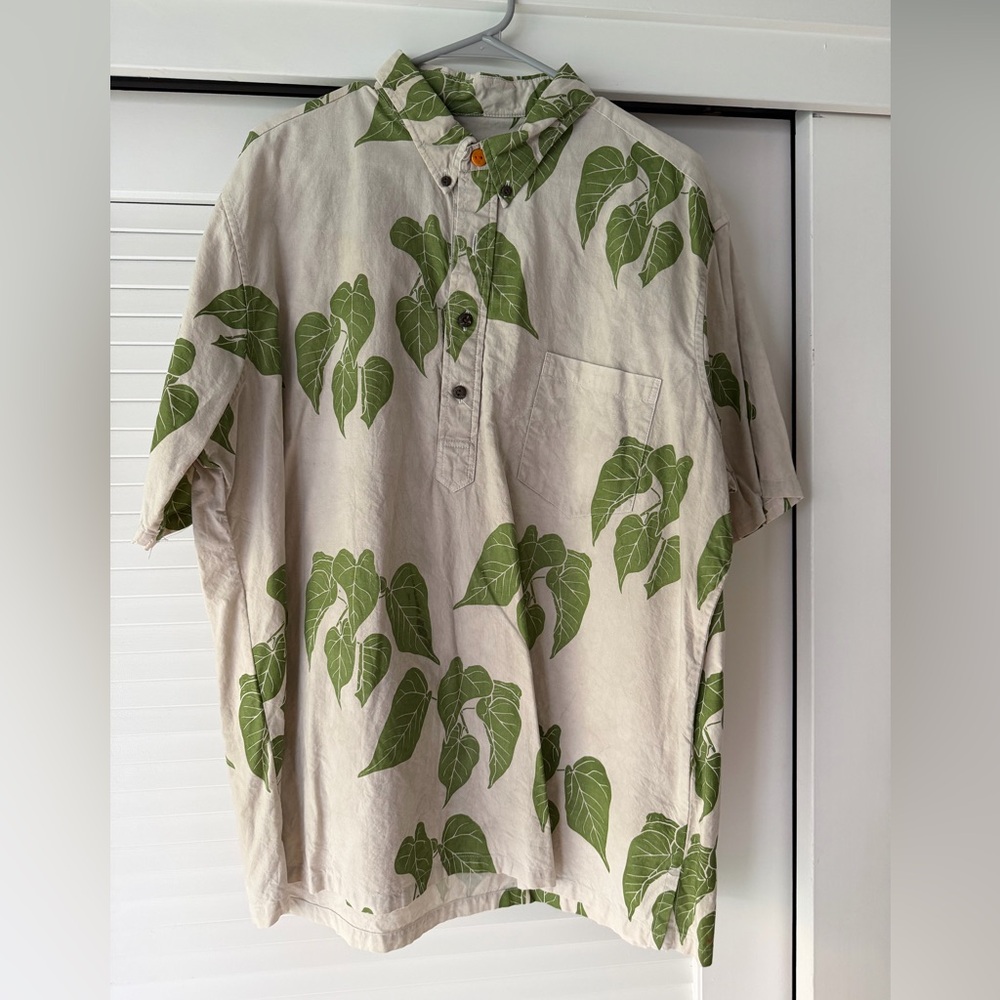 Sig Zane tan leaf print aloha shirt XL